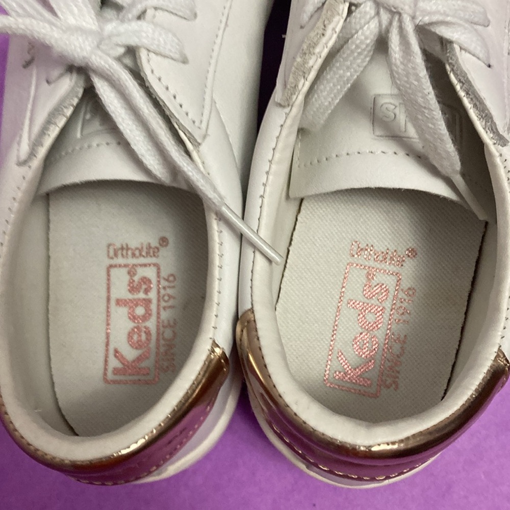keds womens orthlite white leather sneakers casual metallic rose gold heel 7 1/2 - Picture 9 of 10